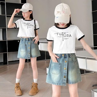  Bộ Áo Phông FUTURA Và Ngôi Sao + Quần Jean Giả Váy Cá Tính Cho Bé Gái 