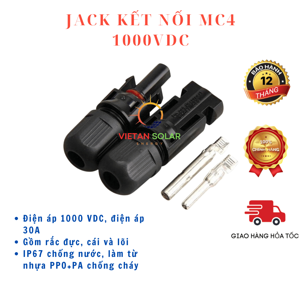 Jack MC4, đầu nối MC4 1000VDC kết nối tấm pin năng lượng mặt trời