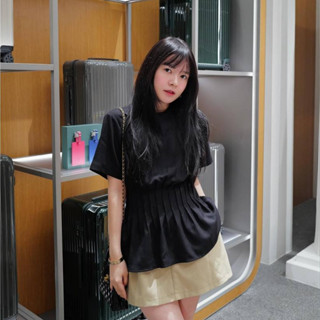 Áo Kiểu Linen Babydoll Nữ Chiết Li Eo Dáng Basic Mặc Đi Làm Đi Học Mùa Hè Noiree - NA484