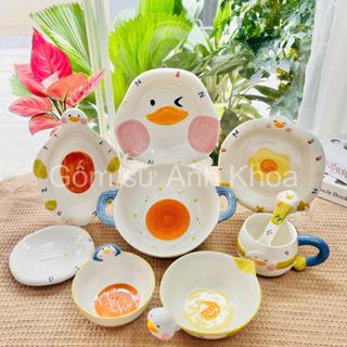 Bát Đĩa Gốm Sứ Decor, Bát Ăn Cơm, Bát Ăn Chè, Chén Dĩa Dễ Thương Bộ Bát Đĩa Vịt Hoa Cực Đáng yêu Cho Bé Gomsudecor21