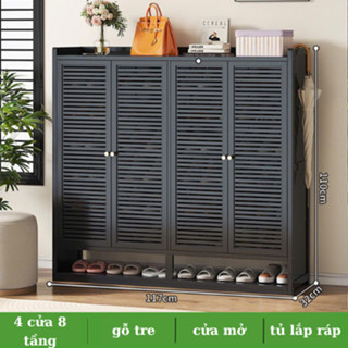 Tủ giày 3,4 cánh cửa mở đế hở chất liệu gỗ tre phủ sơn đa năng tiện ích, kệ đựng giày dép dung tích lớn lắp ghép màu đen