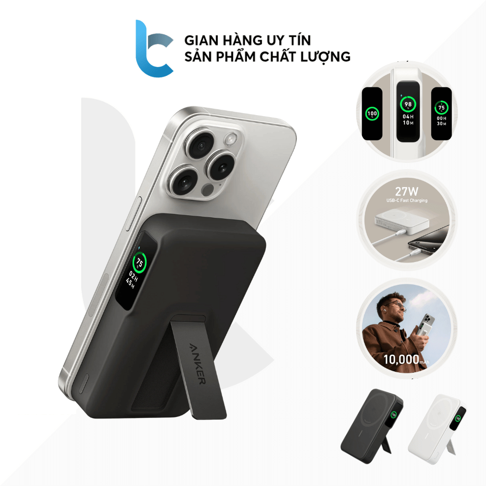 Pin/ Sạc Dự Phòng Không Dây Anker MagGo Qi2 15W 10.000mAh 1 cổng USB-C 27W A1654 - Bảo Hành 18 Tháng
