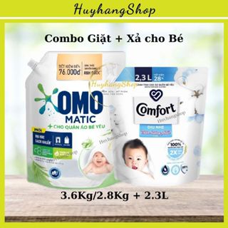 COMBO Nước Giặt OMO cho Bé 3.6kg + Nước Xả Comfort 2.3L, 3L thơm hương phấn |Huyhangshop