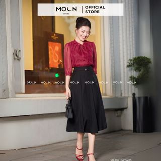 Áo sơ mi tay lỡ công sở MOON áo 2 lớp cổ nơ thiết kế basic chất tơ gương sang chảnh MA326