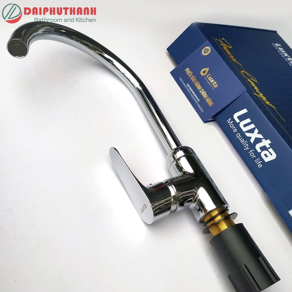 Vòi Bếp Vòi Rửa Bát Đồng Thau Mạ Crome Nóng Lạnh LUXTA L3222X6 - Thân tròn xoay 360, kèm cặp dây cấp