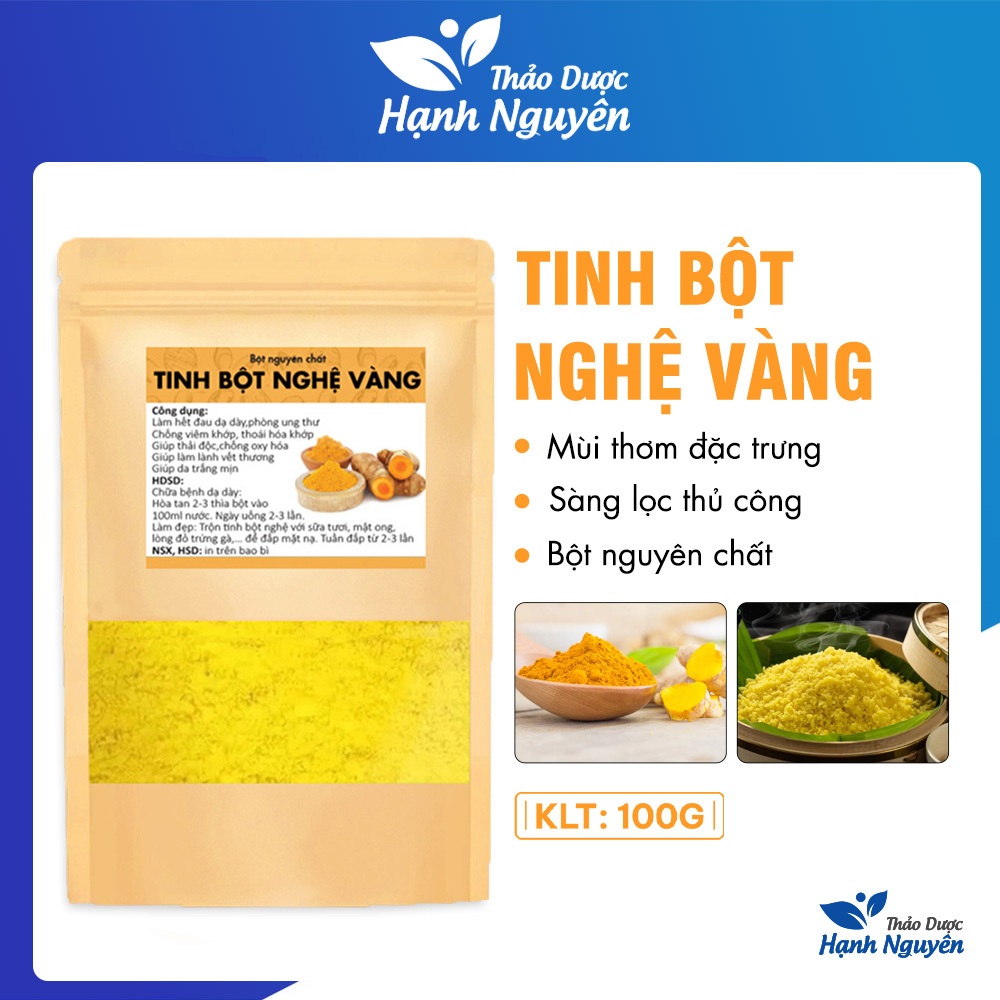 Tinh bột nghệ vàng 100g, nguyên chất, thơm, mịn, bột pha uống, tốt cho tiêu hóa, đắp mặt nạ dưỡng da