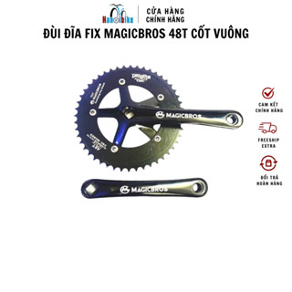  Đùi đĩa xe đạp Fixed Gear Magicbros 48T Cốt vuông - Đen chữ trắng 130 BCD 
