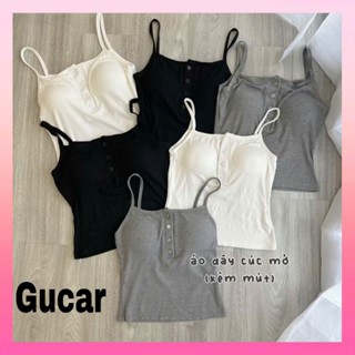 (KÈM MÚT) Áo 2 dây cài cúc trước kèm mút trong ôm dáng phối khuy cài chất liệu tăm lạnh- Gucar Fashion