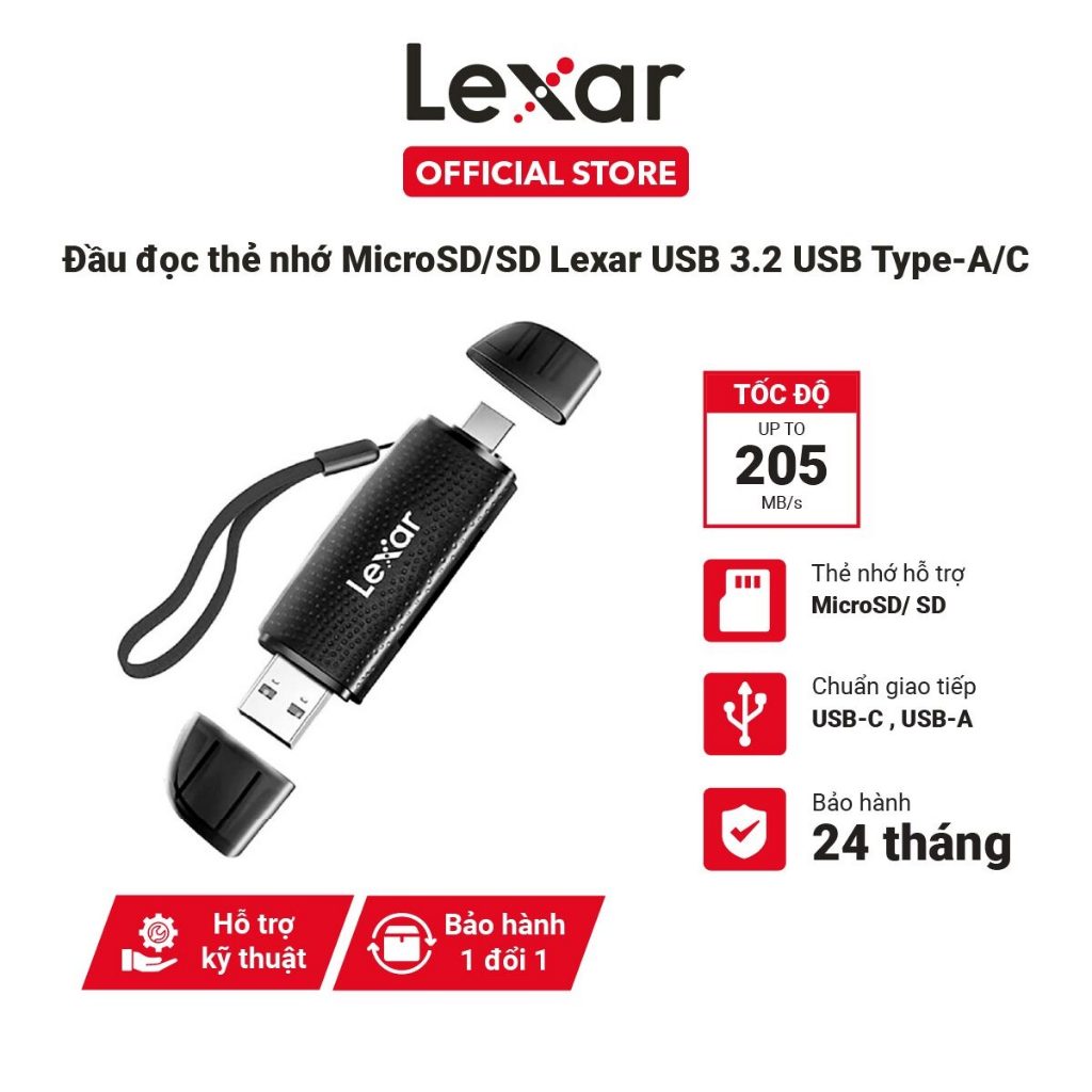 Đầu đọc thẻ nhớ MicroSD/SD Lexar USB 3.2 USB Type-A/C - Bảo hành 24 tháng