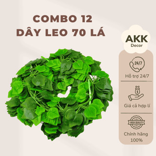 (Combo 12) Dây leo màu xanh lá nhựa 70 lá/dây - Dây dài 2M trang trí tường nhà cửa đa dụng