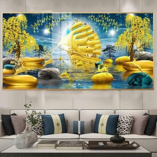 Tranh 60x120cm Laminate Tráng Gương - Tranh Treo Tường Phong Thuỷ Trang Trí Phòng Khách Thuận Buồm Xuôi Gió