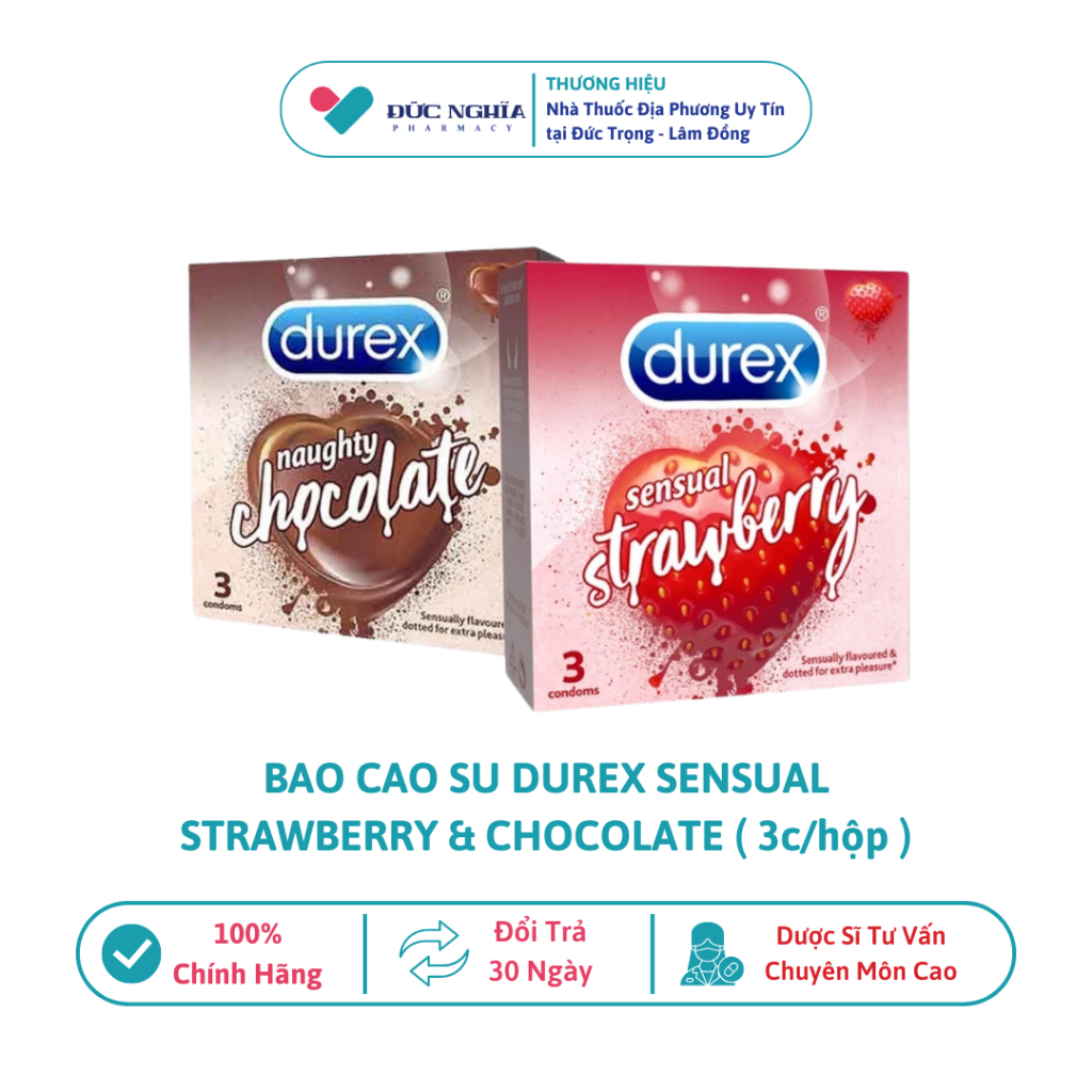 Bao Cao Su Durex Sensual Strawberry & Chocolate (Hộp 3 Cái)