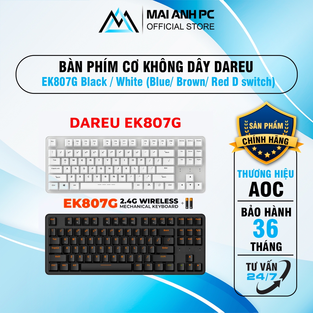 Bàn phím cơ DareU EK807G Wireless - Black / WHITE