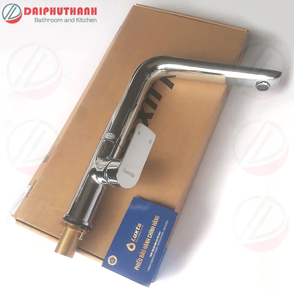 Vòi Bếp Vòi Rửa Chén Bát Đồng Thau mạ Crome Nóng Lạnh LUXTA L3220 Thân Vuông - Tặng cặp dây cấp inox