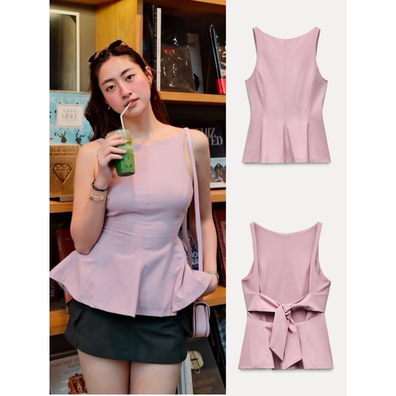 Áo kiểu không tay thắt nơ zara2025
