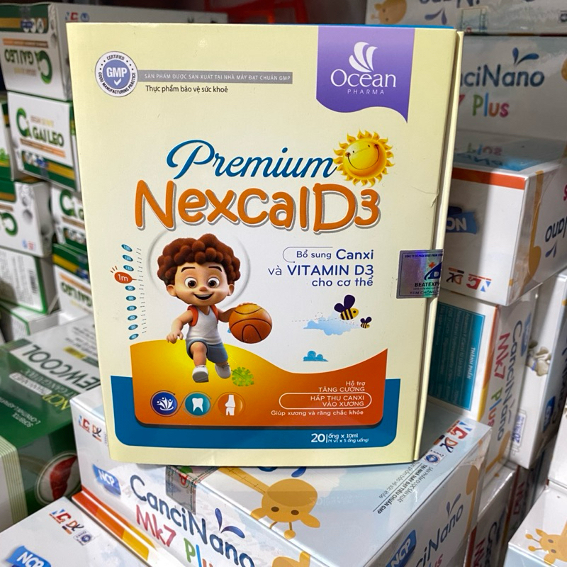 Ống canxi tăng chiều cao Premium Nexcal D3 canxi 1.100mg/ ống - Hộp 20 ống