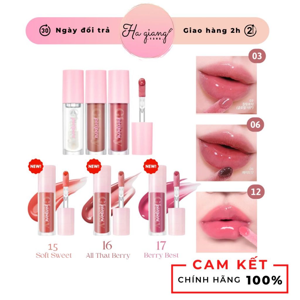 Son Bóng Thuần Chay Peripera Ink Glasting Lip Gloss Tint Căng Mọng Mượt Mà Quyến Rũ
