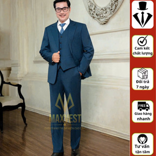 Bộ vest nam trung niên tặng kèm 1 áo gile cùng màu bộ vest và cà vạt lụa gấm