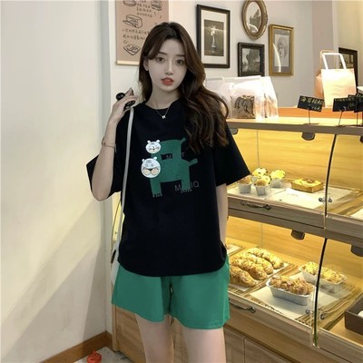 Bộ quần áo thun nữ dáng rộng NB25 in hình chất liệu cotton Loza G0257