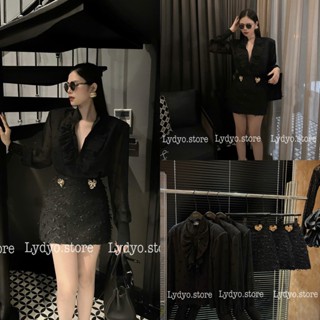 Set váy đầm đính nơ, áo sơ mi voan tơ hoạ tiết nơ, chân váy chữ A đính nơ thiết kế cao cấp sang chảnh dự tiệc cưới