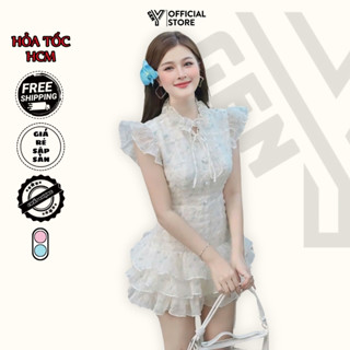 Đầm voan hoa nhí GenY Váy xòe tầng cánh tiên phong cách tiểu thư dự tiệc cực xinh vải mềm mại V07