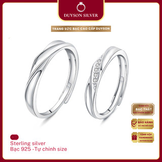  Nhẫn đôi bạc 925 Duyson Silver Nhẫn đôi bạc tự chỉnh size uốn Sóng đính đá lấp lánh tình yêu NDFS27 