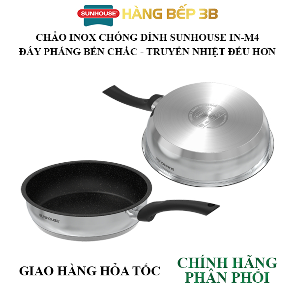 Chảo Inox 5 đáy chống dính Sunhouse 16cm/20cm/24cm IN16M4-IN20M4-IN24M4 -  sử dụng bếp từ