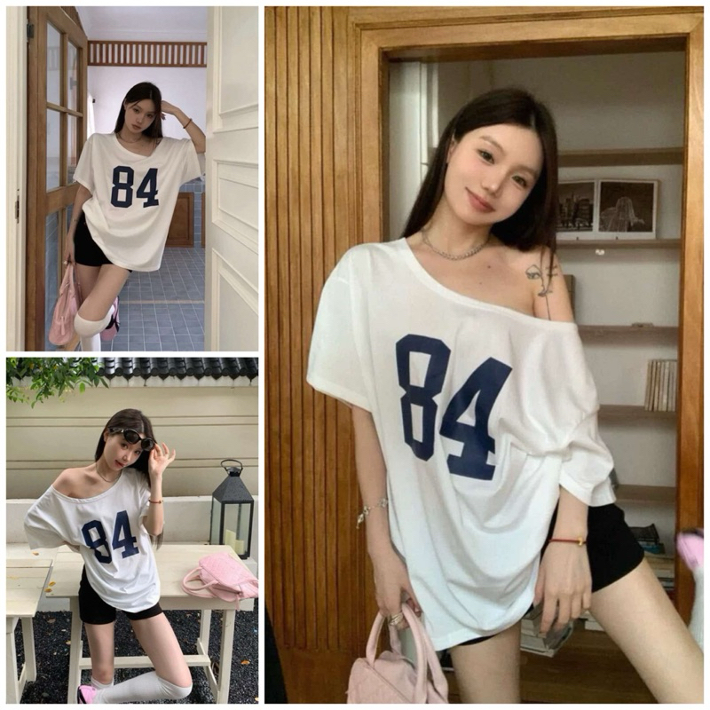 Áo thun lệch vai 84 nữ. Áo phông form rộng phong cách Hàn quốc