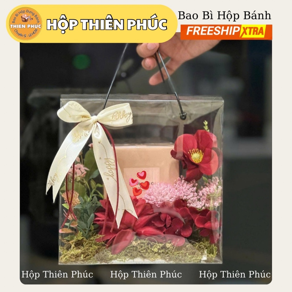  10 Tui mica vuông quai đen đựng hoa - quà - túi đựng nước hoa làm quà tặng- bánh kẹo - bánh quy - bánh thuyền 