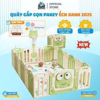 Quây Nhựa Gấp Gọn Pakey 2025 Tặng THẢM + TRỤ BÓNG RỔ+ 100 BÓNG, Quây Cũi Cho Bé Ếch Xanh Đáng Yêu, Bảo Hành Trọn Đời