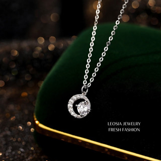 Dây chuyền kim cương Moissanite 6.5 ly kiểm định GRA, bạch kim LEOSIA LA12 mặt trăng mang vẻ đẹp cao sang, may mắn