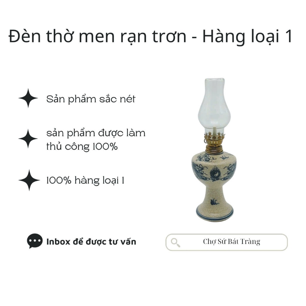 [Có video] - Đèn thờ men rạn trơn long phụng