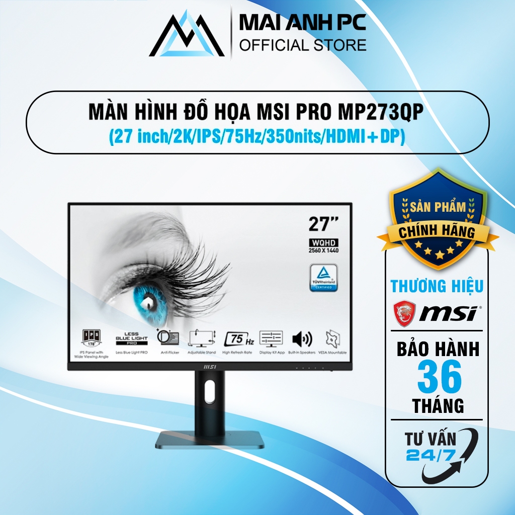 Màn Hình đồ họa MSI Pro MP273QP | 27 inch, 2K, IPS, 75Hz, phẳng