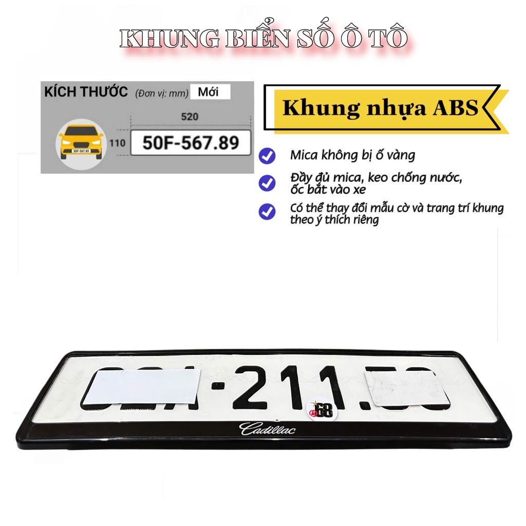 Khung Biển Số Ô Tô CADILAC nhựa ABS cho biển số dài mới cấp
