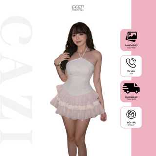 [váy liền] Cazi Marina Dress - Váy yếm chân xòe tầng phối ren