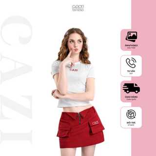 [lẻ áo] Cazi Berry Top - Áo cổ tròn cộc tay thêu chữ