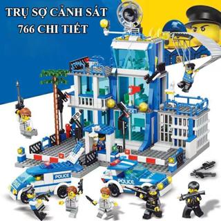 Đồ chơi lắp ráp Cảnh sát Swat 766 chi tiết, Mô hình lắp ráp Trụ Sở cảnh sát city xanh kèm lính swat, máy bay
