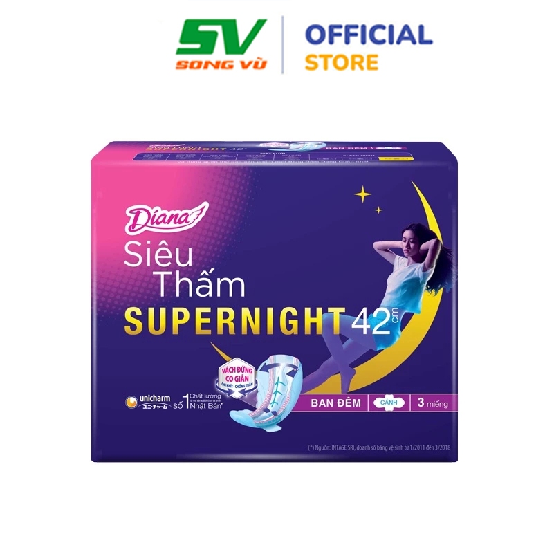Băng vệ sinh ban đêm Diana siêu thấm Supernight 42cm 3 miếng/gói NPP Song Vũ