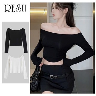 Áo Thun Croptop Tay Dài Trễ Vai Ôm Body, Áo Croptop Kiểu Sexy Chất Thun Borip Dày RESU