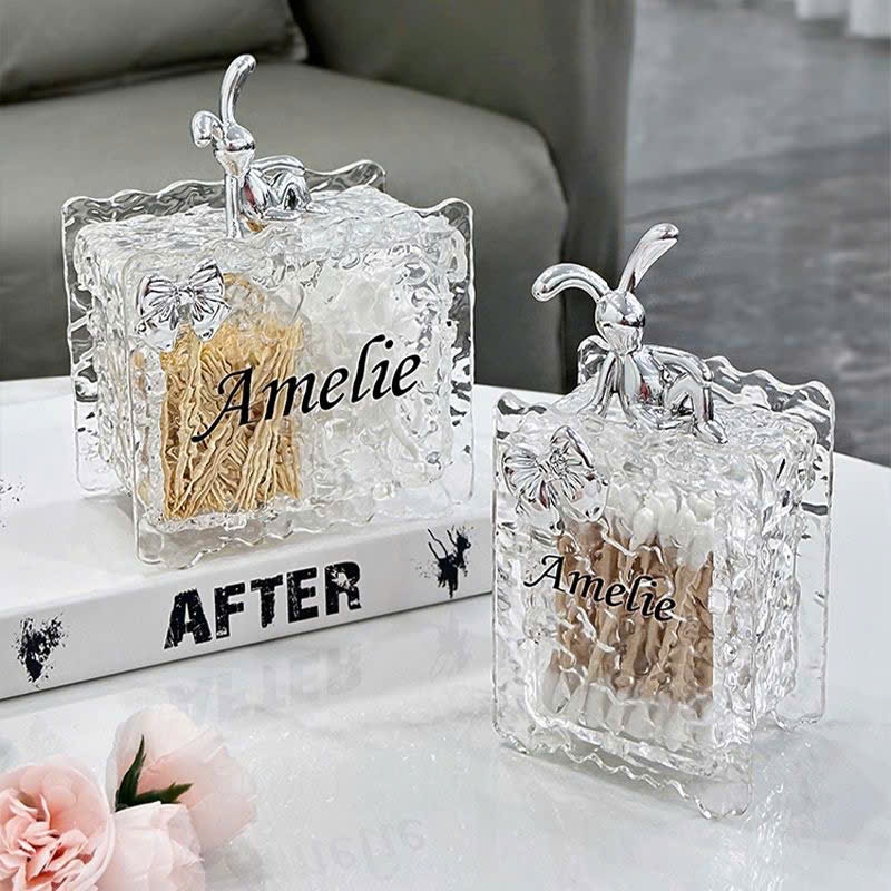 Hộp đựng khăn giấy rút, Lọ đựng tăm Hũ đựng tăm bông Acrylic thỏ bạc sóng nước decor