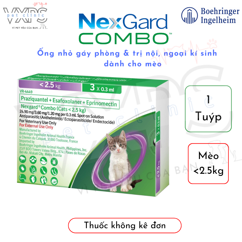 Nexgard combo - 1 tuýp nhỏ gáy phòng diệt ve rận, rận tai, tẩy giun dành cho mèo