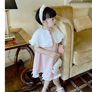 [ HEHEHIHI ] - " Deal tặng kẹp dây "Váy công chúa bé gái màu hồng thiết kế cổ choàng đính nơ - V135