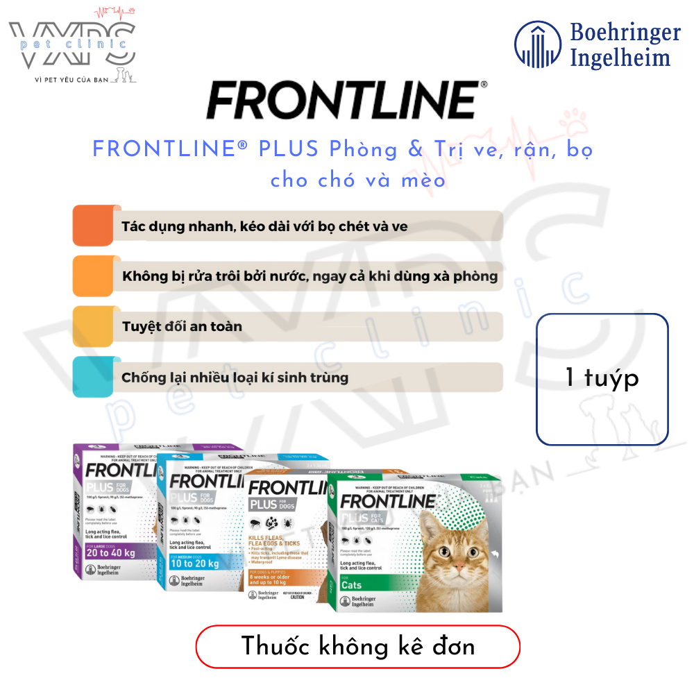 Frontline Plus - 1 tuýp nhỏ gáy phòng diệt ve rận và rận tai dành cho chó và mèo