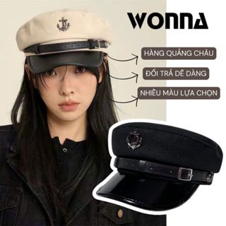 Mũ Beret Da PU Kepi Mỏ Neo Hàn Quốc 2024 Thủy Thủ Đai Da Chất Dạ Cao Cấp Y2k Phong Cách Retro Nhật Bản