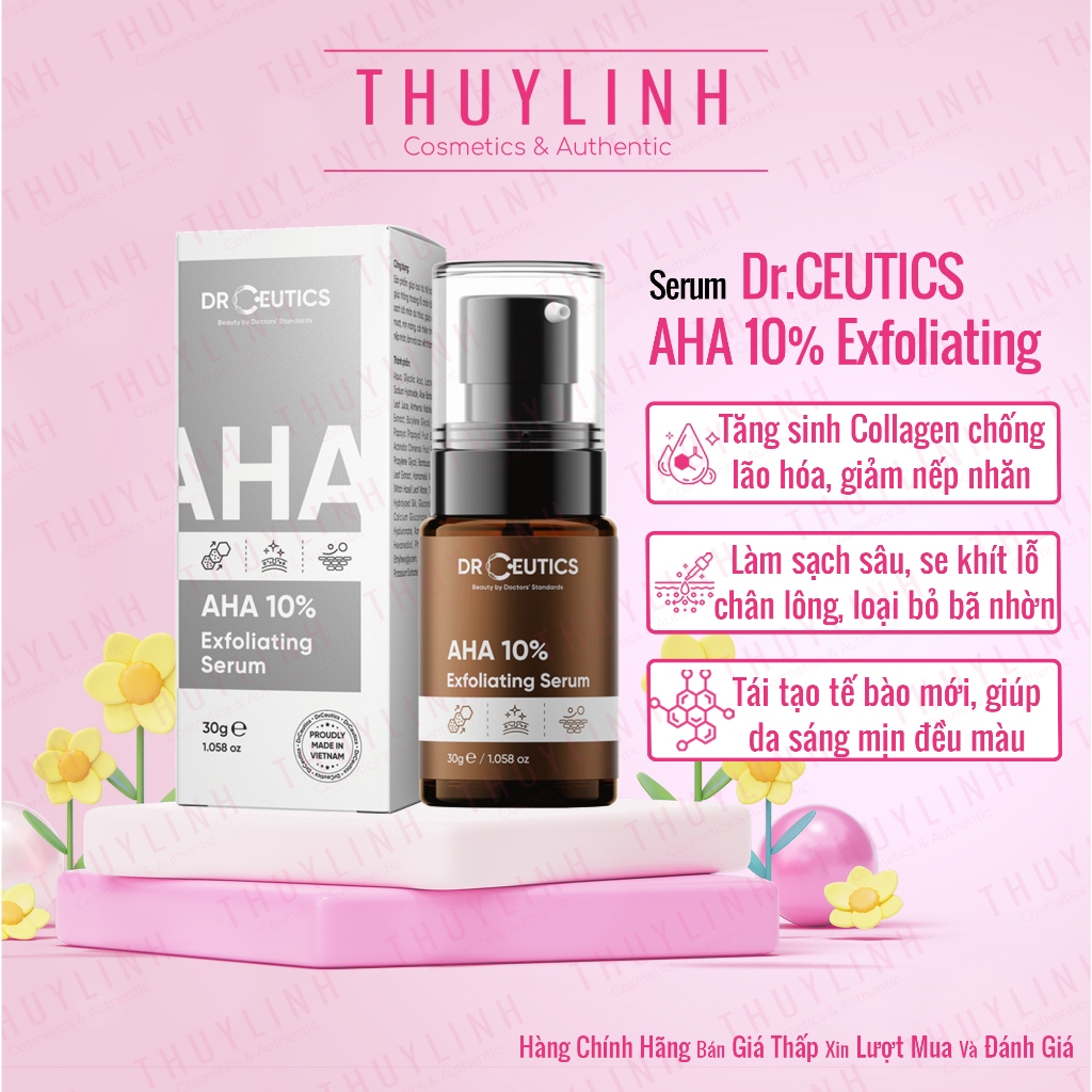 Serum 10% AHA DrCeutics Exfoliating Làm Sáng Da, Tẩy Da Chết 30g