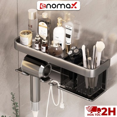 Kệ để máy sấy tóc đa năng kèm kệ để đồ phòng tắm đa năng dán tường, chất liệu nhôm cao cấp, chống gỉ (Eno 0117)