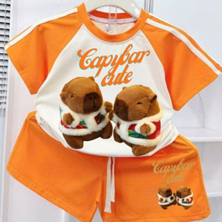 Đồ Bộ Bé Gái Viền Phối Tay Pan-da ,Baby three, Labubu, Capybara, Kuromi  Chất Coton Su Size 10-55kg in 5D