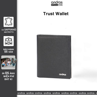 [Có Khắc Tên] Ví nam da thật Saffiano gập đôi nhỏ gọn mini cao cấp Trust Wallet Andras Brand - V10