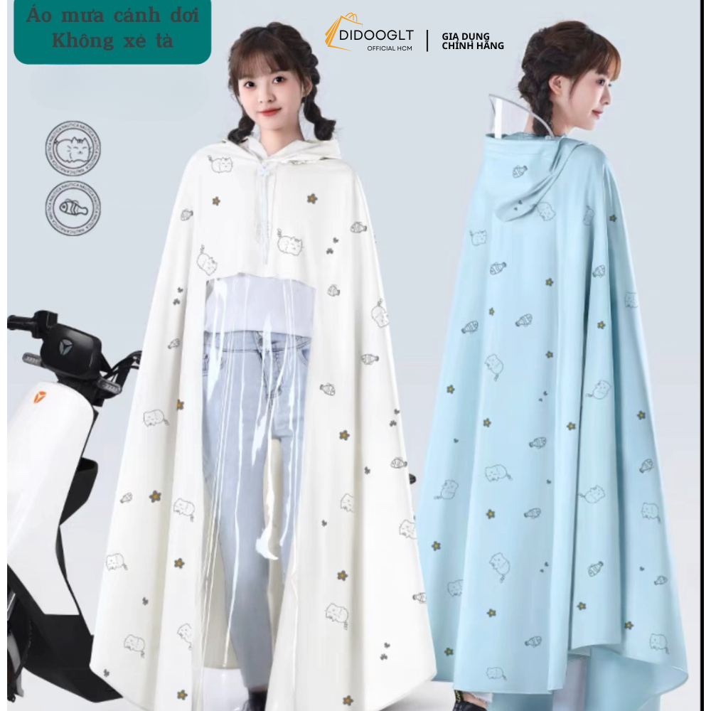 Áo Mưa Trong Suốt Họa Tiết Mèo Múp - Áo Mưa Cánh Dơi Chất Liệu PVC Cao Cấp ( DIDOOGLT )