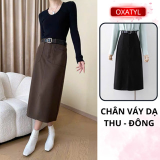 Chân váy dạ cao cấp dáng dài fom ôm chất vải dạ dày mặc mặc mùa thu đông Oxatyl V89
